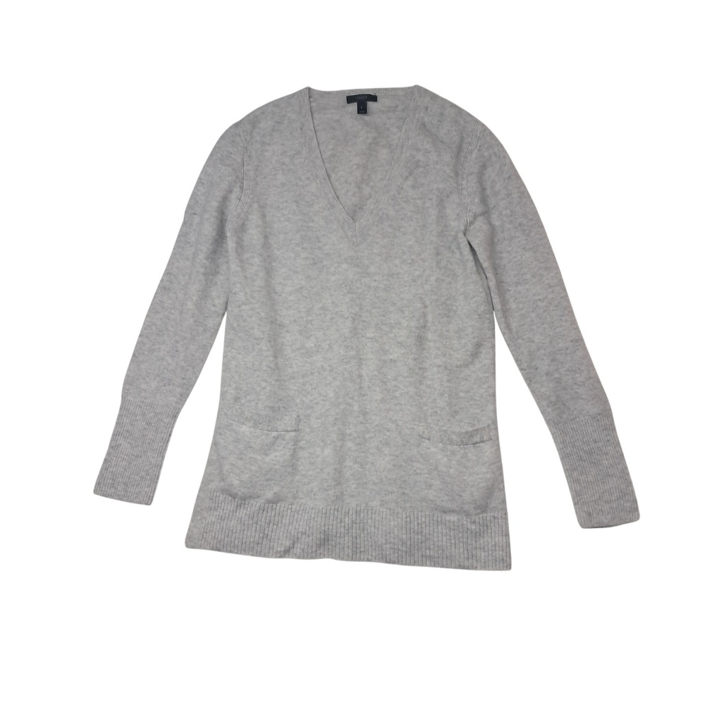 J. Crew Sweater Womens Small Gray V-Neck Merino Wool Alpaca Blend Pockets Cozy